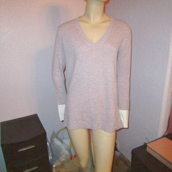 J Crew Wool Blend Sweater Size XS Layered Look V-Neck Lilac Tunic French Cuffs - Picture 1 of 10
